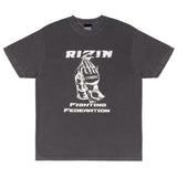 RIZIN プレイングハンズ Faded Tシャツ 半袖 ヴィンテージ風 フェード加工 オープンフィンガーグローブ ライジン 格闘技 応援グッズ チャコール すみ黒