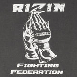 RIZIN プレイングハンズ Faded Tシャツ 半袖 ヴィンテージ風 フェード加工 オープンフィンガーグローブ ライジン 格闘技 応援グッズ チャコール すみ黒