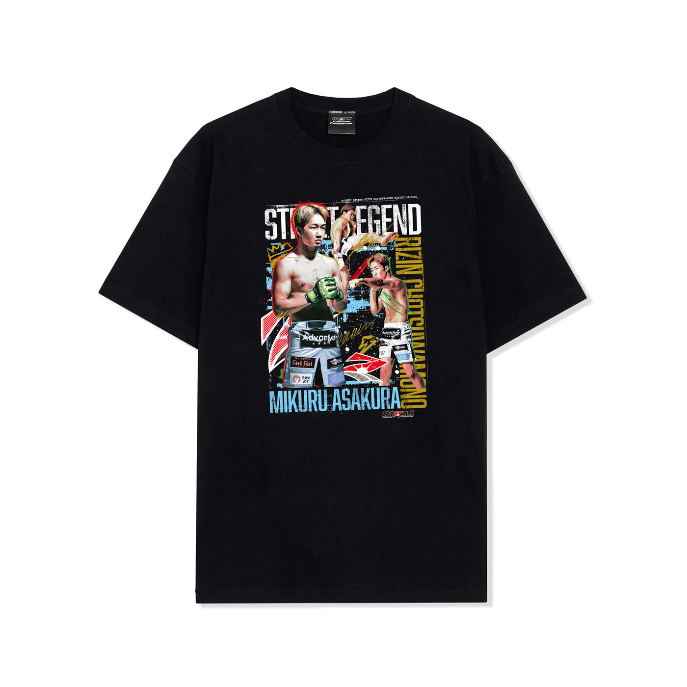 朝倉未来限定Tシャツと強者理論限定キーホルダーです！ RIZIN 超強者祭り 朝倉未来 応援 Tシャツ 応援フラッグ付き BLK